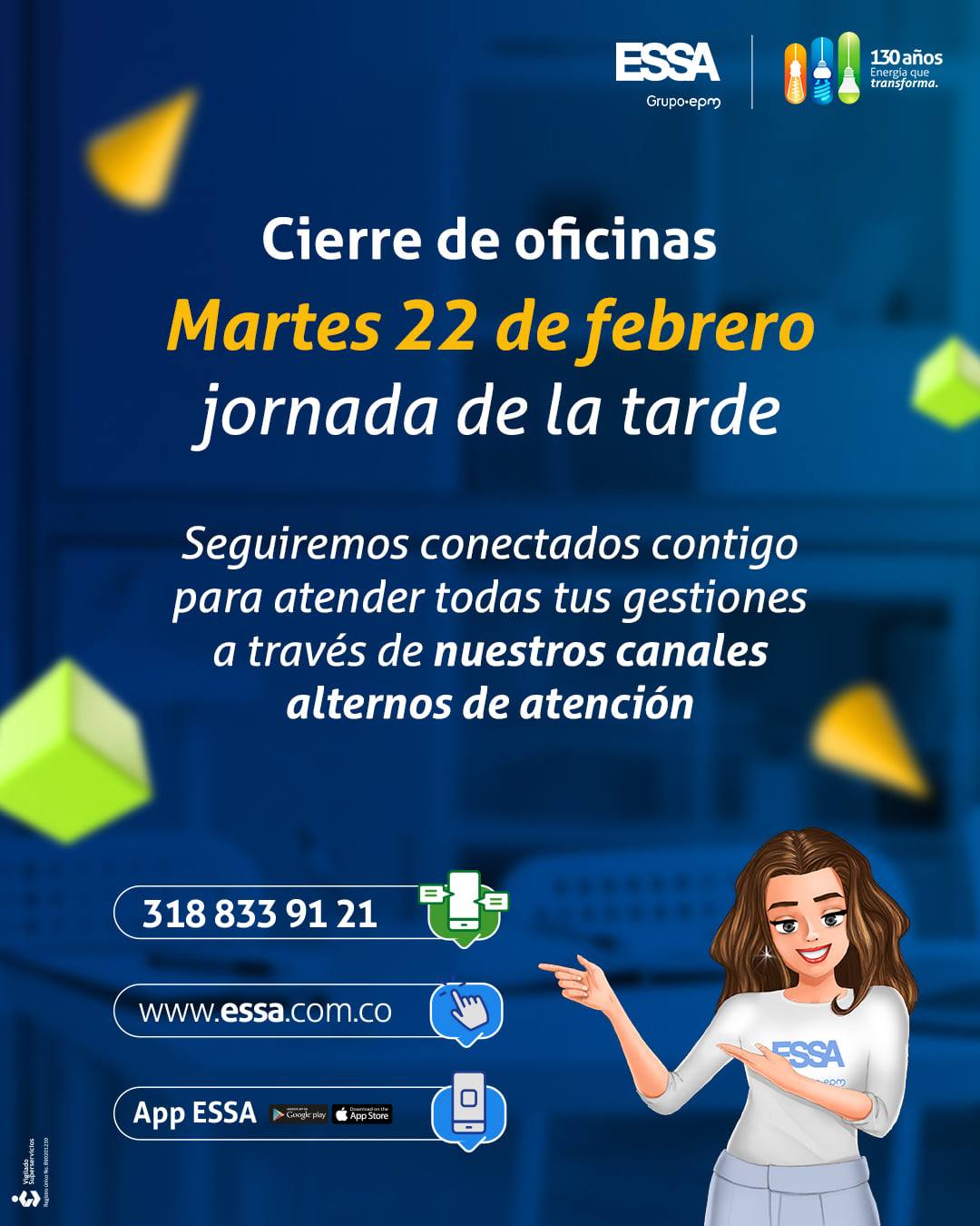 El 22 de febrero habrá cierre temporal de las oficinas de atención presencial