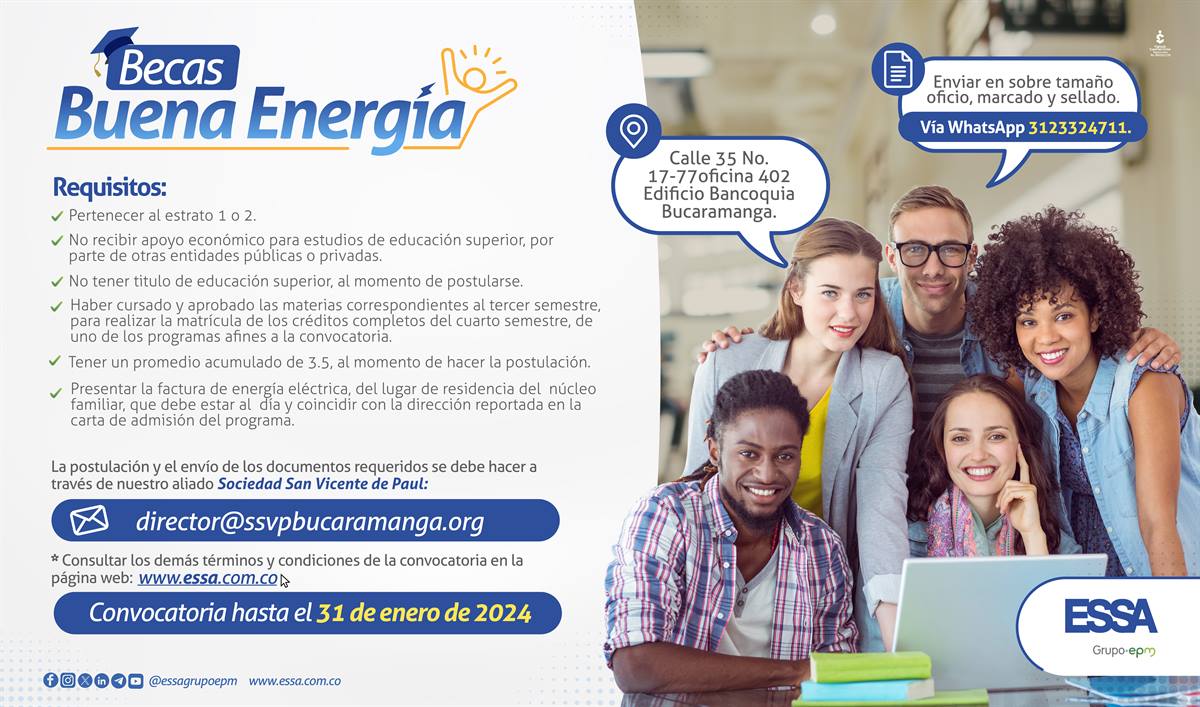 Abierta convocatoria de becas, Buena energía para tu proyecto de vida