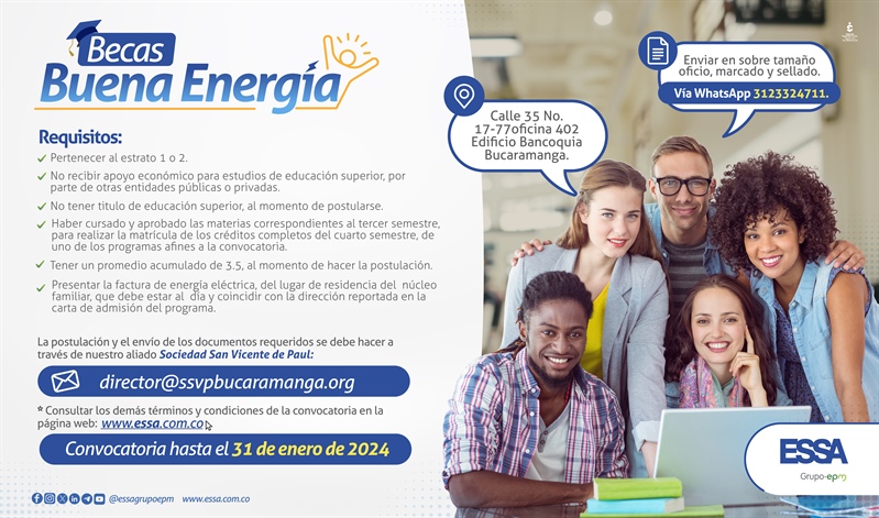 Abierta convocatoria de becas, Buena energía para tu proyecto de vida