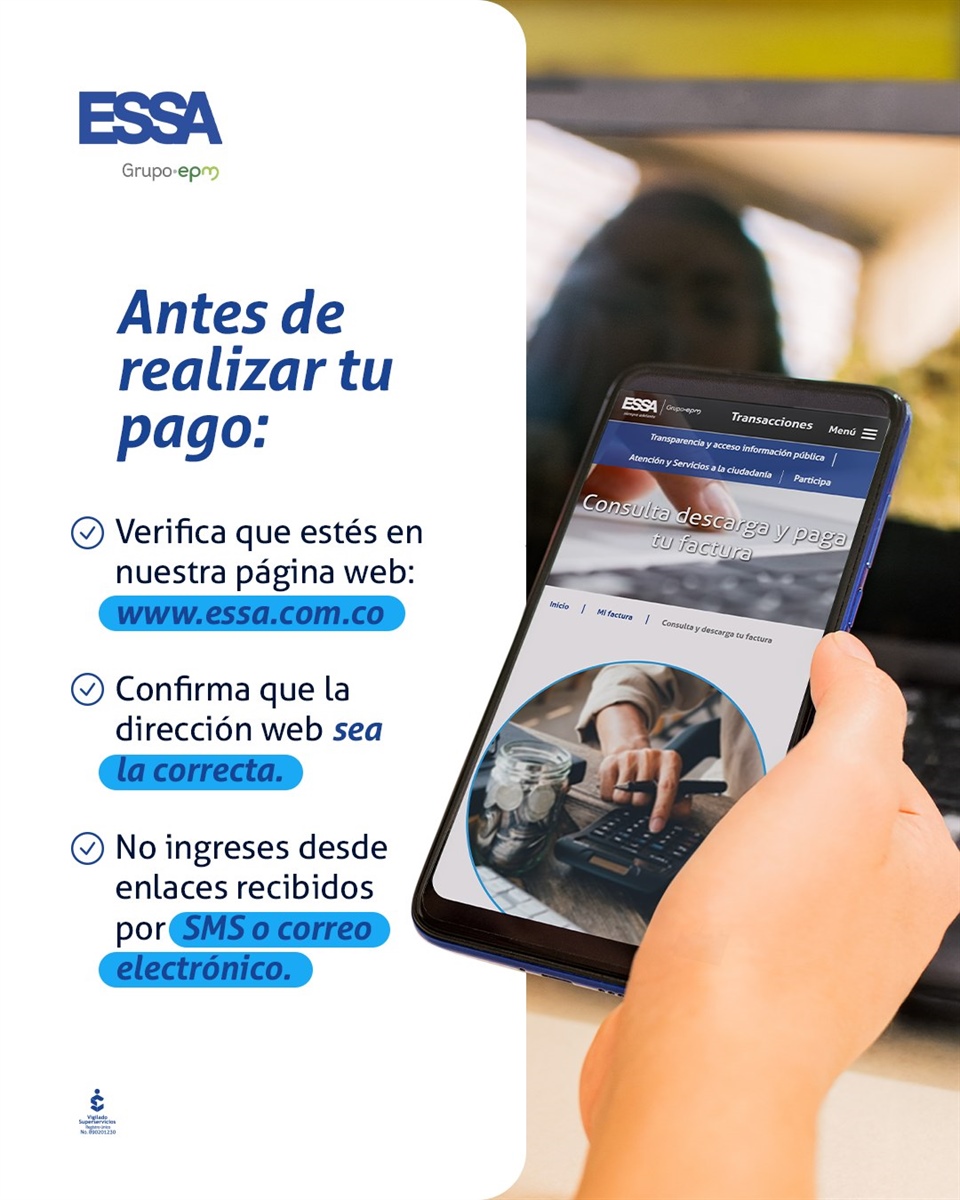 ESSA alerta sobre sitio web fraudulento que suplanta su portal de pagos