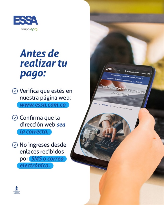ESSA alerta sobre sitio web fraudulento que suplanta su portal de pagos