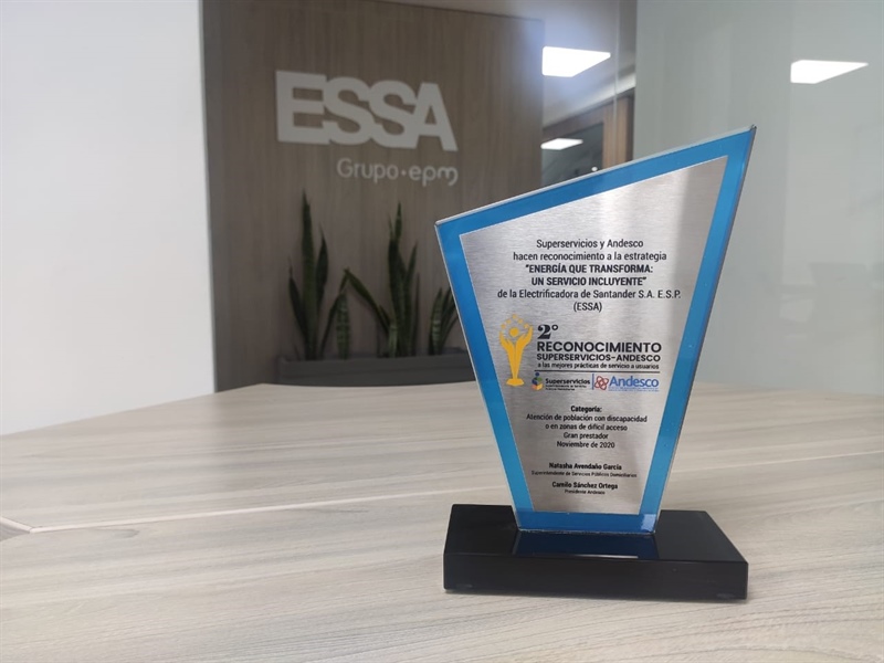 ESSA recibe con orgullo el reconocimiento de la Superservicios y Andesco por su atención incluyente