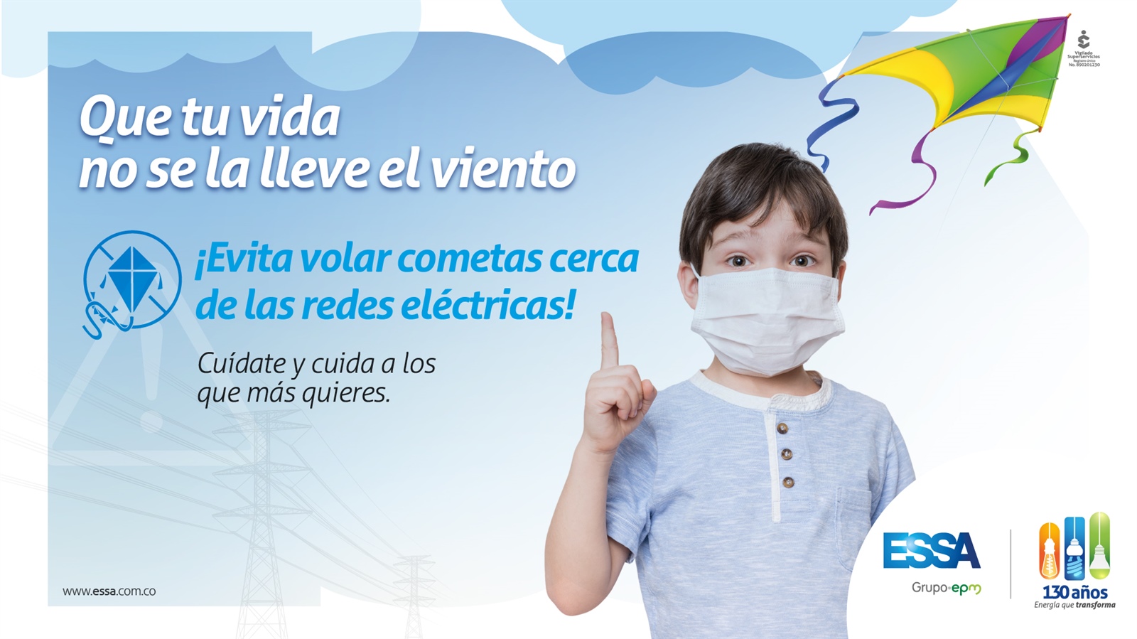 Eleve sus cometas lejos de las redes de energía eléctrica