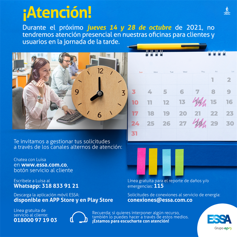imagen horarios cierre temporal de atención ESSA