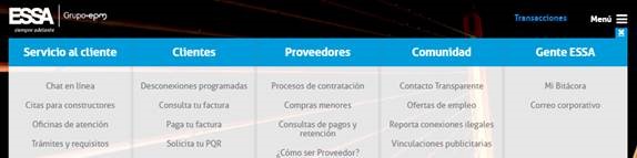 Menu transacciones portal web Imagen Menu transacciones portal web