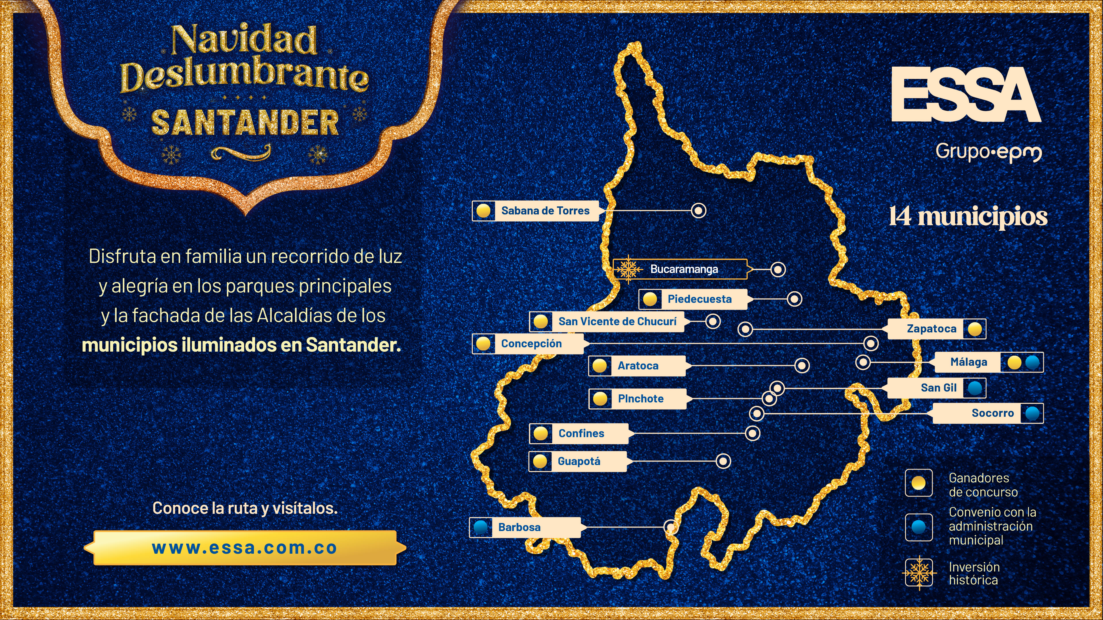 imagen del mapa de Santander con los municipios que tendrán iluminación navideña ESSA imagen del mapa de Santander con los municipios que tendrán iluminación navideña ESSA