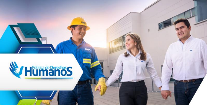 imagen de tres trabajadores de essa tomados de la mano y como fondo parte del edificio administrativo de essa. La imagen contiene el texto: politica de derechos humanos imagen de tres trabajadores de essa tomados de la mano y como fondo parte del edificio administrativo de essa. La imagen contiene el texto: politica de derechos humanos