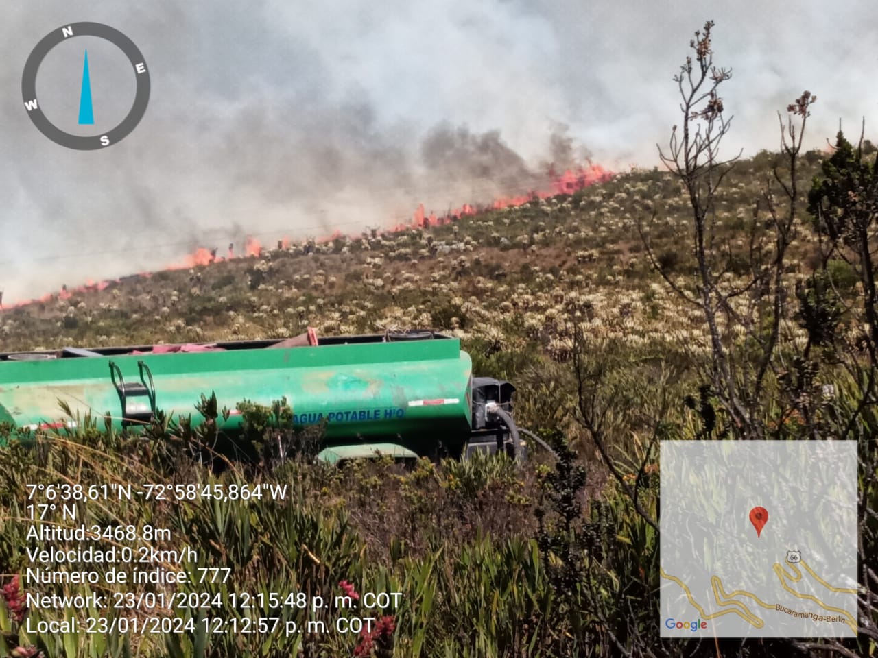 Imagen del incendio Paramo Santurban enero 26 de 2024 Imagen del incendio Paramo Santurban enero 26 de 2024